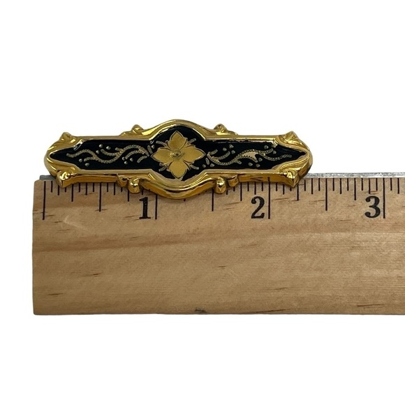 Hayward Victorian Floral Etched Black Gold Filled Bar Brooch Pin Vintage - Picture 5 of 6